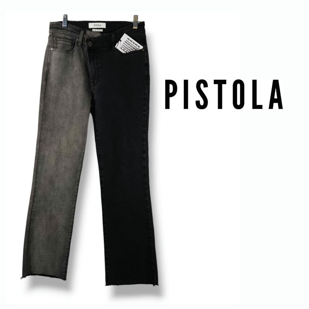 NWT Pistola Lennon Crossover High Rise Crop Boot Jeans Sz. 27x27 Black Gray